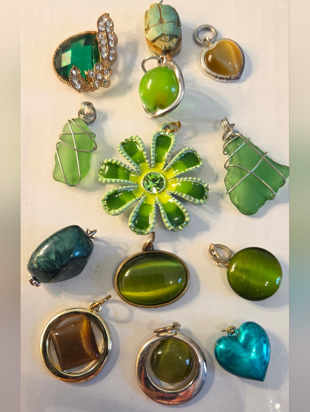 Green Gemstone Flower & Pendant Charm Collection - Women's Jewelry
